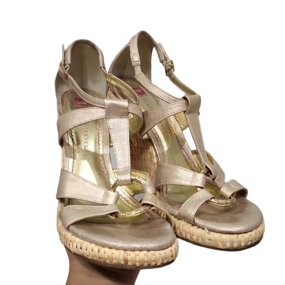 Elaine Turner Womens Shoes Sandals Kylie Gold Espadrilles‎ Wedge Slip Size 7.5